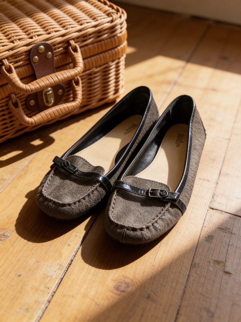 MICHAEL Michael Kors Taupe Suede Loafers with Black Trim
